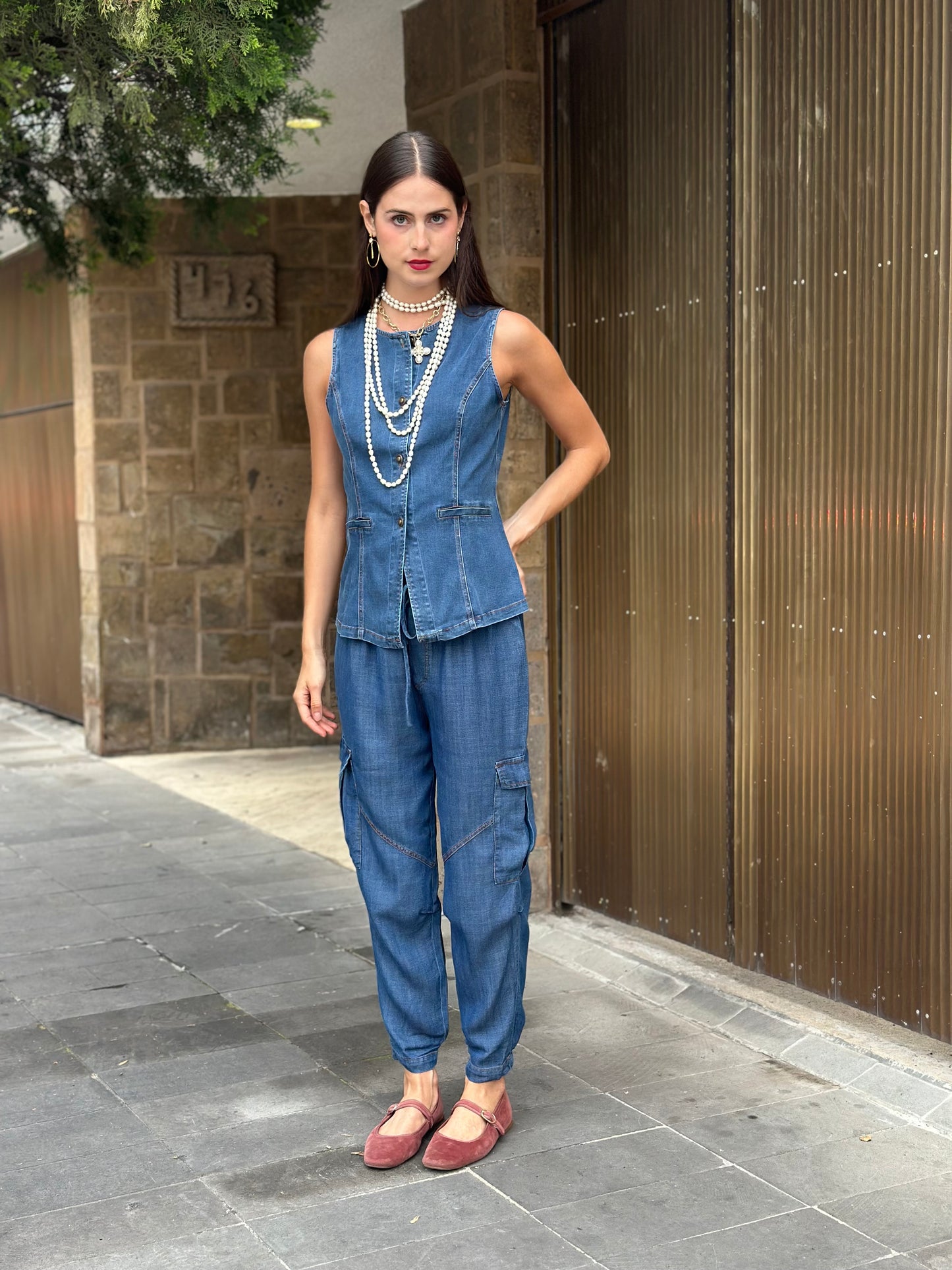 Top Denim Sin Mangas