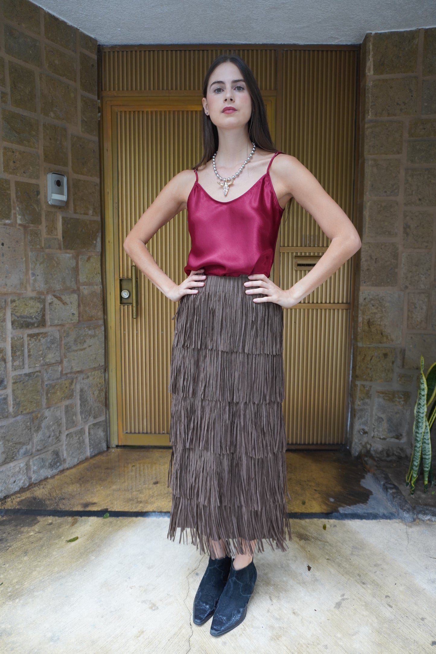 Falda de flecos coffee