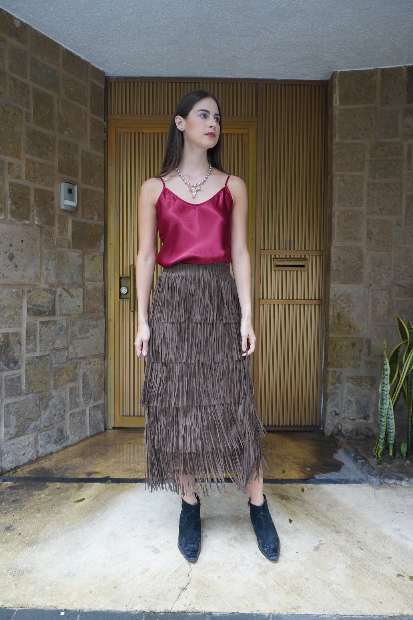 Falda de flecos coffee