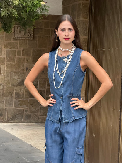 Top Denim Sin Mangas