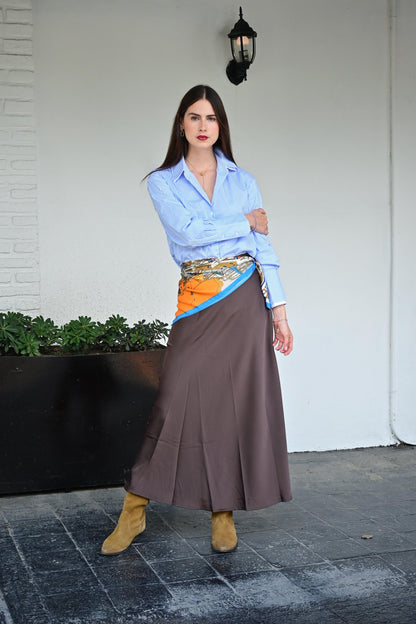 Falda de satín café