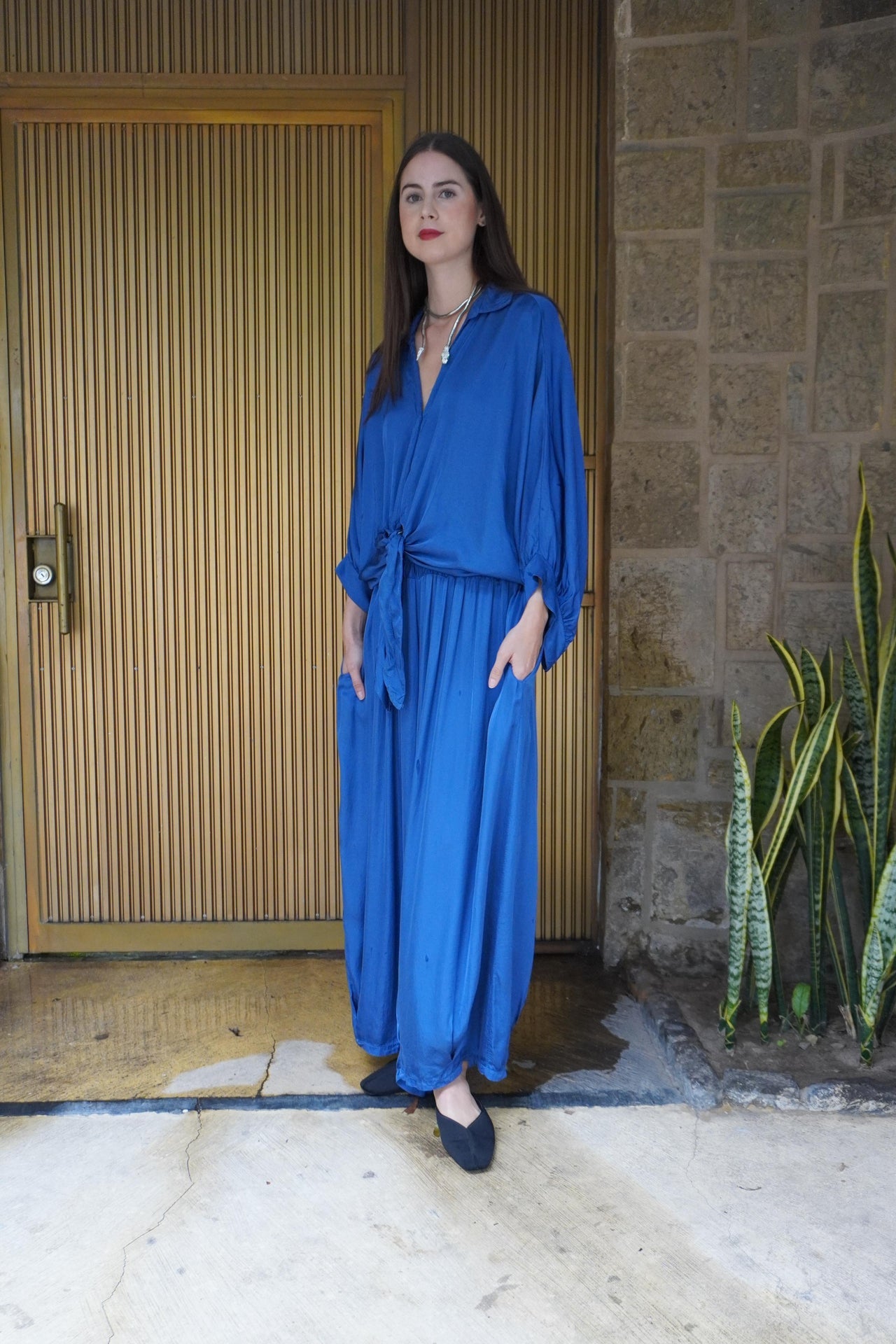 Blusa seda azul
