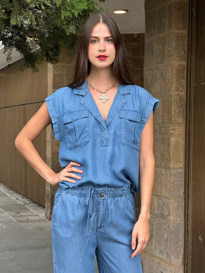 Blusa manga Corta Blue S