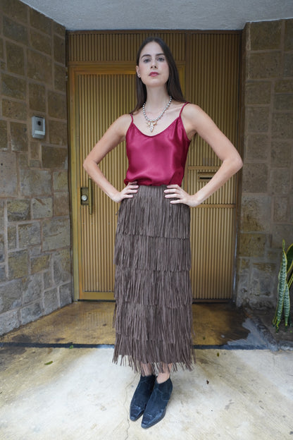 Falda de flecos coffee