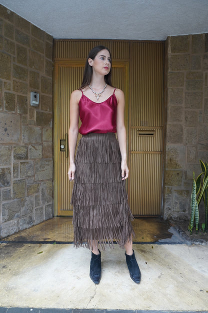 Falda de flecos coffee