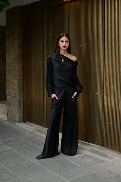 PANTALON SATIN NEGRO